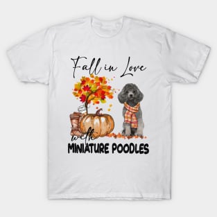 Fall In Love With Miniature Poodles Fall Pumpkin Thanksgiving T-Shirt